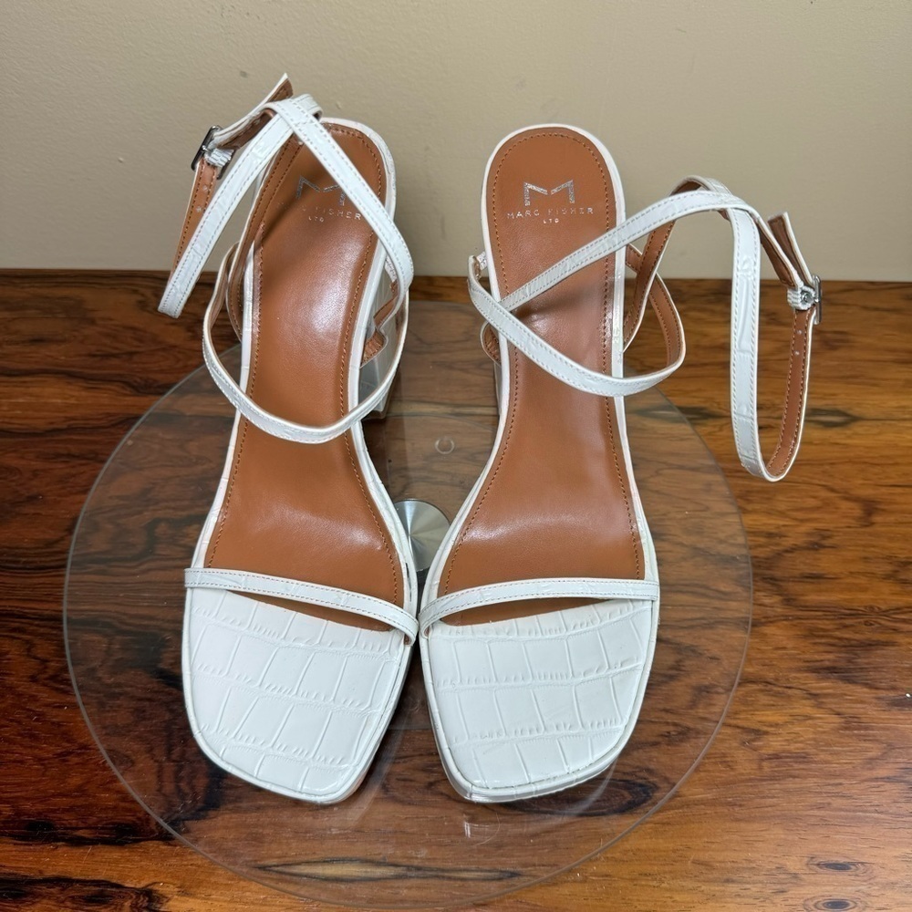 Marc Fisher Katin Platform Sandal in Croc Ivory Leather